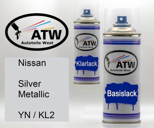 Nissan, Silver Metallic, YN / KL2: 400ml Sprühdose + 400ml Klarlack - Set, von ATW Autoteile West.